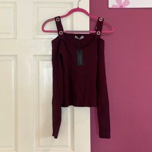 NWT CARMAR maroon fitted blouse with cut out shoulders size medium